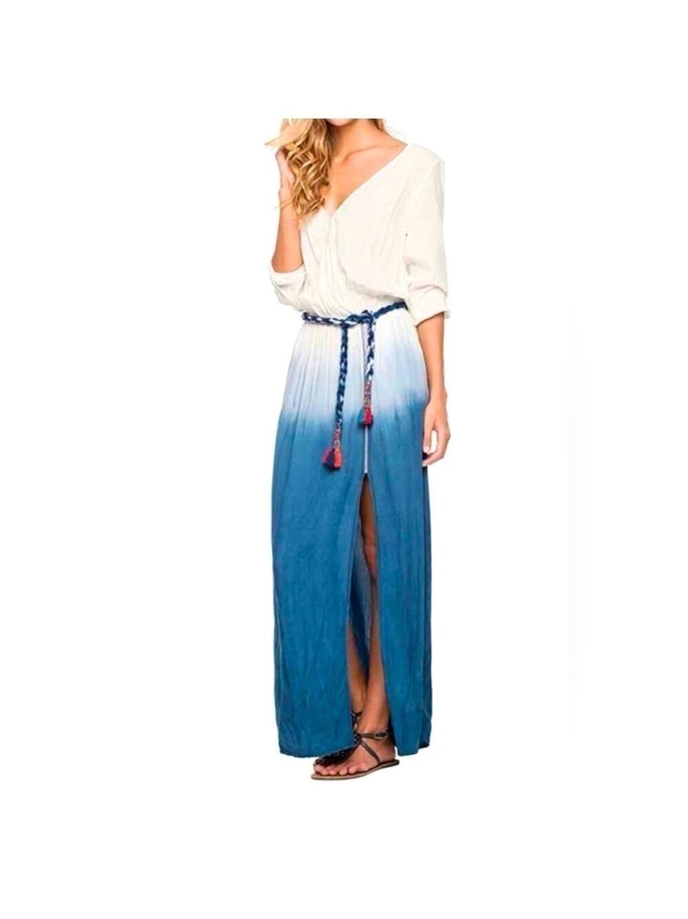 OndadeMar Revolve Rosental Dip Dye Maxi Dress Women’s Small Blue White Vacation